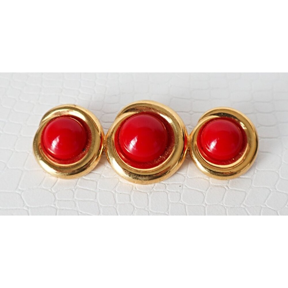 Vintage Monet Retro Brooch Pin Red Cabochons 1980s